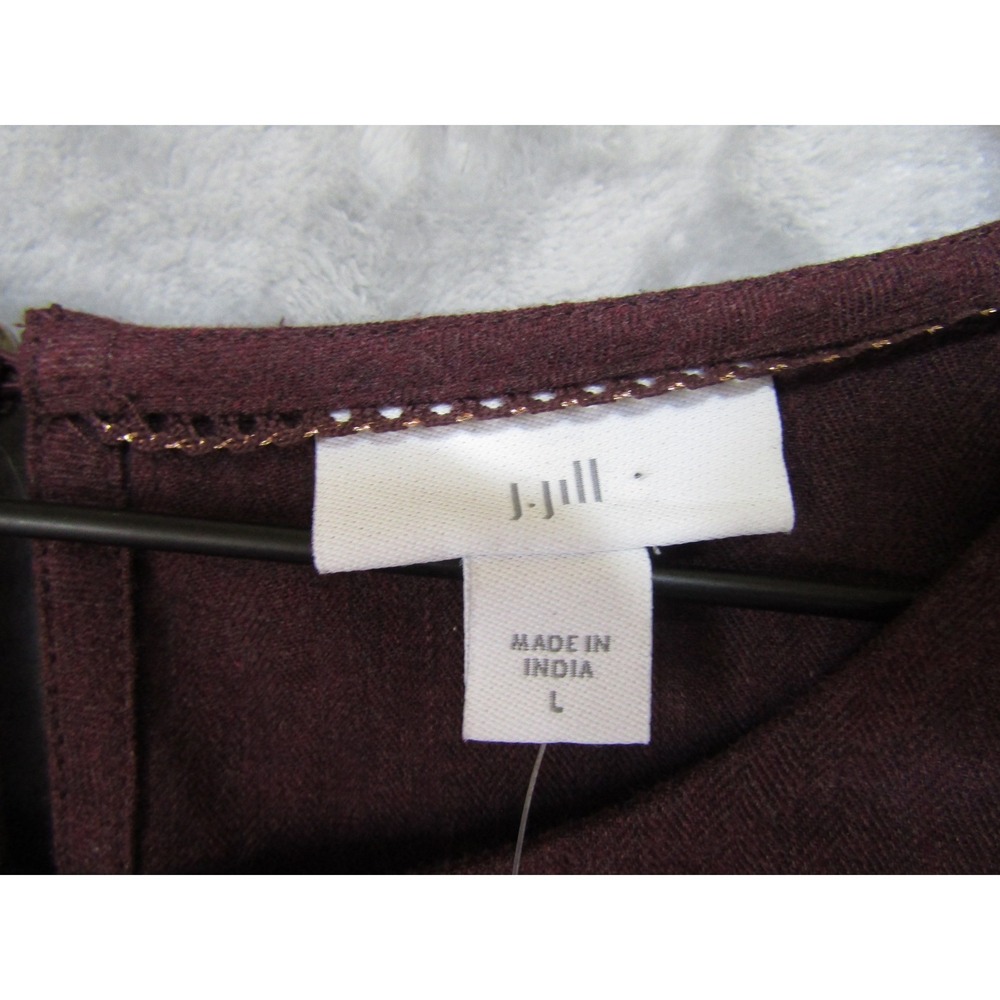 J. Jill Blouse Womens Large Burgundy Excellent Embroidered Beaded Linen Blend - Picture 8 of 13
